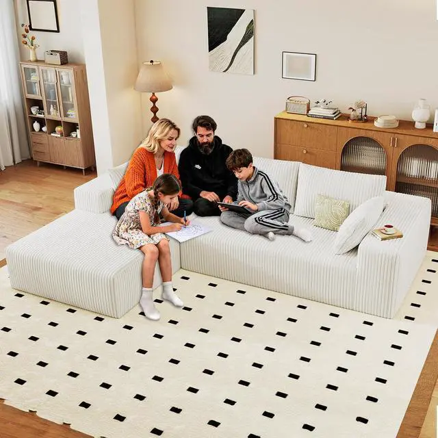Main image of 96" Cloud Sectional Couch with L-Shape Chaise, Modern Corduroy Boneless Couch for Living Room,Memory Foam Sofa with Deep Seat,No Assembly Required (White,Left-Facing Chaise)