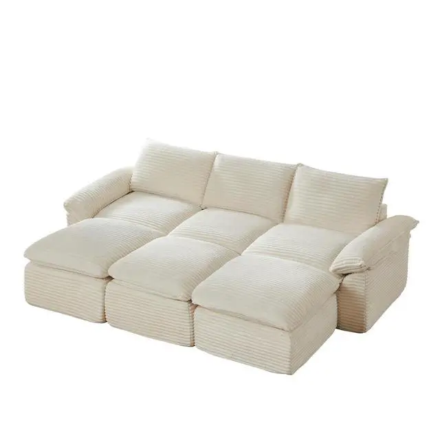 Alt view image 6 of 6 - 111" Cloud Sectional Couch,Corduroy Viral Boneless Sofa with Ottomans,Memory Foam Couces in a Box with Deep Seat for Living Room,No Assembly Required (White)