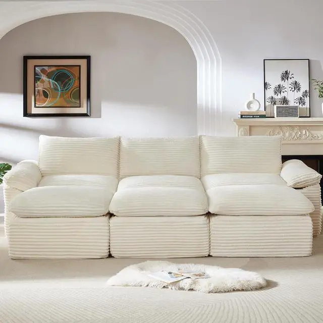 Alt view image 5 of 6 - 111" Cloud Sectional Couch,Corduroy Viral Boneless Sofa with Ottomans,Memory Foam Couces in a Box with Deep Seat for Living Room,No Assembly Required (White)
