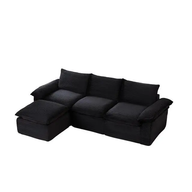 Alt view image 6 of 6 - 111" Cloud Sectional Couch with L-Shape Chaise, Modern Corduroy Viral Boneless Sofa for Living Room,Memory Foam Couces in a Box with Deep Seat,No Assembly Required (Black)