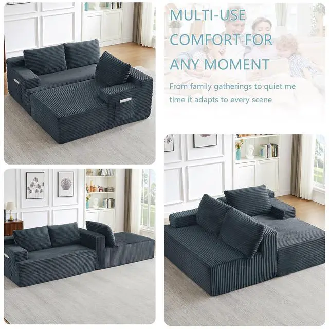 Alt view image 4 of 7 - 96" Cloud Sectional Couch with L-Shape Chaise, Modern Corduroy Boneless Couch for Living Room,Memory Foam Sofa with Deep Seat,No Assembly Required (Dark Gray,Right-Facing Chaise)