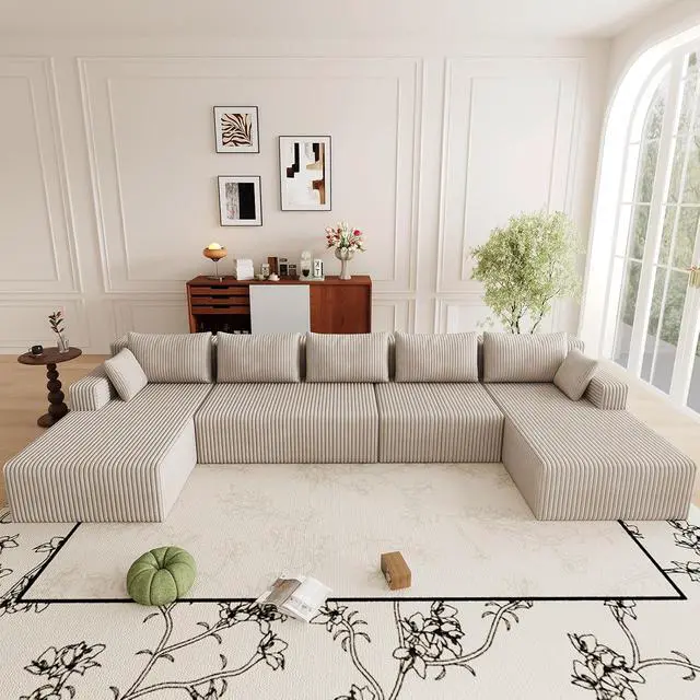 Alt view image 7 of 7 - 160" Cloud Sectional Couch,Modern U-Shaped Cloud Couch with Deep Seat,Comfy Corduroy 5-Seater Sofa,Memory Foam Sofa for Living Room,No Assembly (Camel)