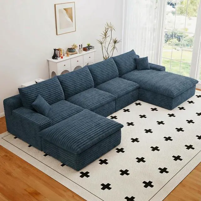 Main image of 136" Cloud Sectional Couch with U-Shaped Chaise,Corduroy Viral Boneless Sofa with Ottoman,Memory Foam Couches in a Box with Deep Seat for Living Room,No Assembly Required (Blue,Right-Facing Chaise)