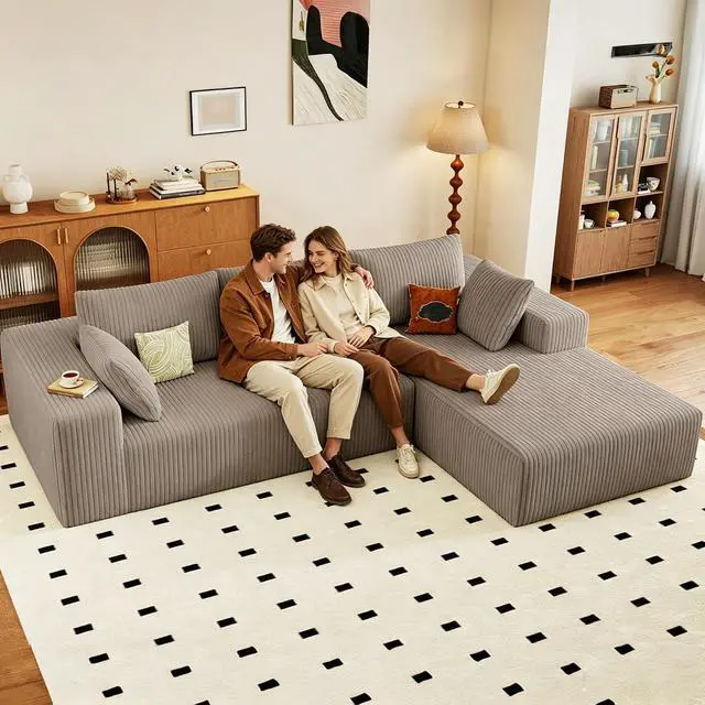Main image of 96" Boneless Couches for Living Room,Cloud Sectional Couch with L-Shape Chaise, Modular Corduroy Memory Foam Sofa with Deep Seat for Apartment, No Assembly Required(Camel,Right-Facing Chaise)