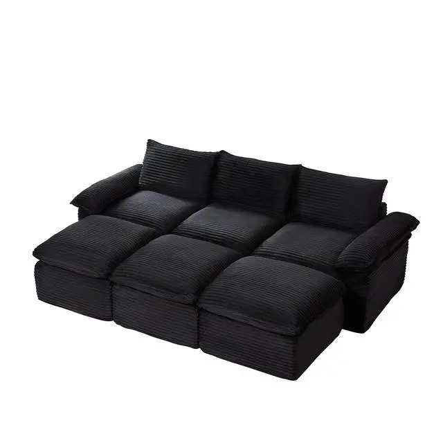 Alt view image 6 of 6 - 111" Cloud Sectional Couch,Corduroy Viral Boneless Sofa with Ottomans,Memory Foam Couces in a Box with Deep Seat for Living Room,No Assembly Required (Black)