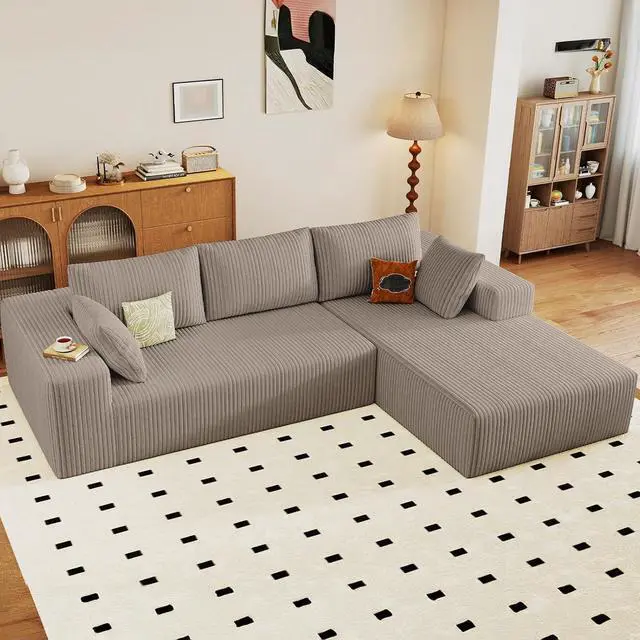 Alt view image 5 of 7 - 96" Boneless Couches for Living Room,Cloud Sectional Couch with L-Shape Chaise, Modular Corduroy Memory Foam Sofa with Deep Seat for Apartment, No Assembly Required(Camel,Right-Facing Chaise)