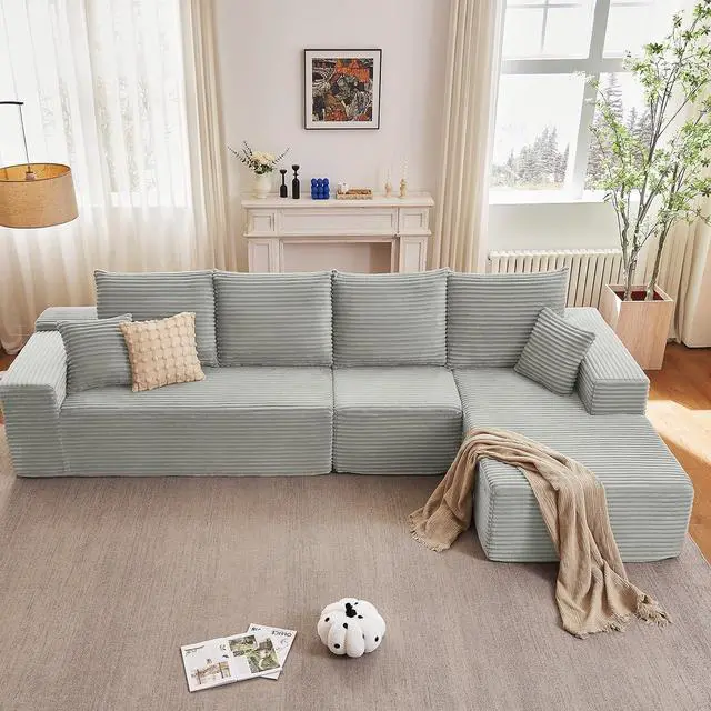 Main image of 135.4" Cloud Sectional Couch with L-Shape Chaise, Modern Corduroy Boneless Couch for Living Room,Memory Foam Sofa with Deep Seat,No Assembly Required (Grey,Right-Facing Chaise)