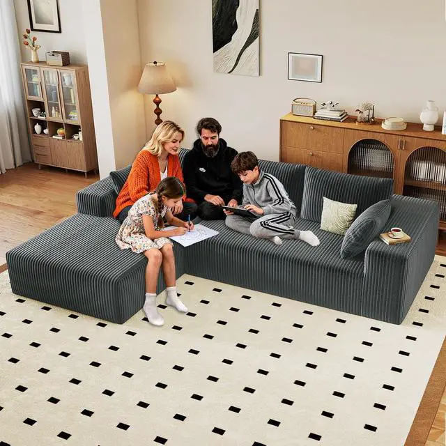 Main image of 96" Cloud Sectional Couch with L-Shape Chaise, Modern Corduroy Boneless Couch for Living Room,Memory Foam Sofa with Deep Seat,No Assembly Required (Grey,Left-Facing Chaise)