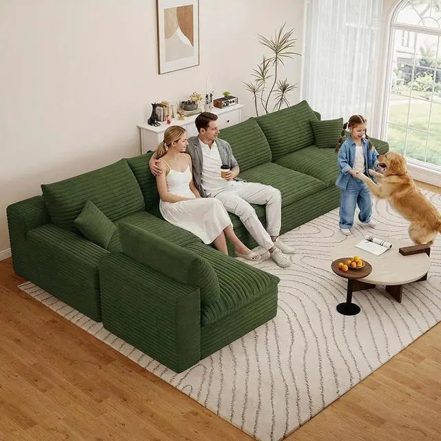 Main image of 136" Oversized Cloud Sectional Couch with L-Shaped Chaise,5-Seater Corduroy Viral Boneless Sofa,Memory Foam Couches in a Box with Deep Seat for Living Room,No Assembly Required,Green