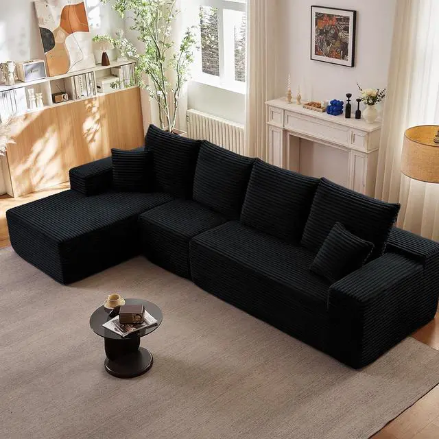 Main image of 135.4" Cloud Sectional Couch with L-Shape Chaise, Modern Corduroy Boneless Couch for Living Room,Memory Foam Sofa with Deep Seat,No Assembly Required (Black,Left-Facing Chaise)