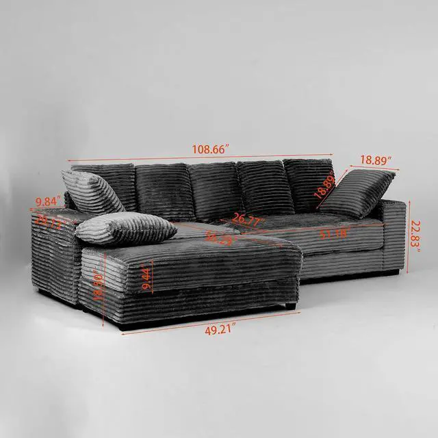 Alt view image 2 of 6 - 108.6" Corduroy Modular Sectional Sofa with Ottoman & Storage, Modern Deep-Seat L-Shaped Sectional with 8 Pillows, Cloud-Like Couch for Living Room, Office & Apartment, Green