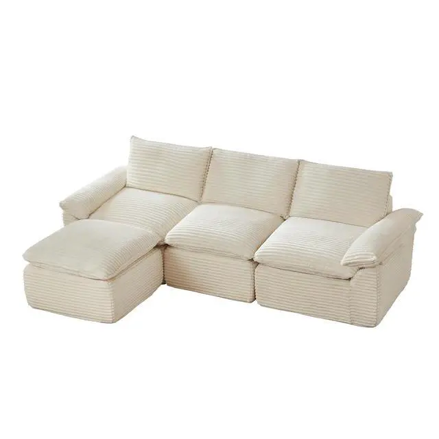 Alt view image 6 of 6 - 111" Cloud Sectional Couch with L-Shape Chaise, Modern Corduroy Viral Boneless Sofa for Living Room,Memory Foam Couces in a Box with Deep Seat,No Assembly Required (White)