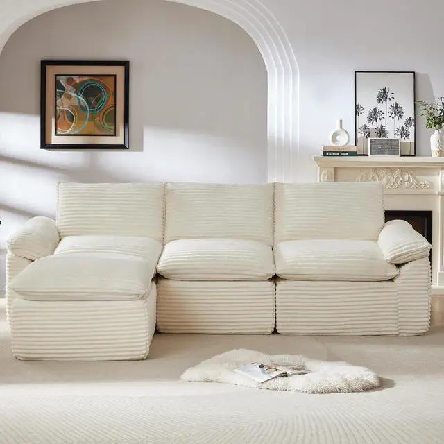 Alt view image 5 of 6 - 111" Cloud Sectional Couch with L-Shape Chaise, Modern Corduroy Viral Boneless Sofa for Living Room,Memory Foam Couces in a Box with Deep Seat,No Assembly Required (White)