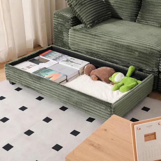 Alt view image 4 of 6 - 108.6" Corduroy Modular Sectional Sofa with Ottoman & Storage, Modern Deep-Seat L-Shaped Sectional with 8 Pillows, Cloud-Like Couch for Living Room, Office & Apartment, Green