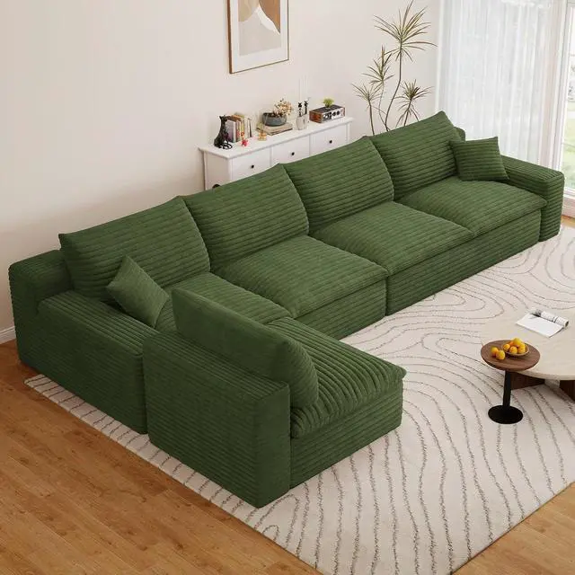 Alt view image 4 of 7 - 136" Oversized Cloud Sectional Couch with L-Shaped Chaise,5-Seater Corduroy Viral Boneless Sofa,Memory Foam Couches in a Box with Deep Seat for Living Room,No Assembly Required,Green