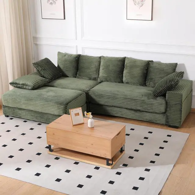 Main image of 108.6" Corduroy Modular Sectional Sofa with Ottoman & Storage, Modern Deep-Seat L-Shaped Sectional with 8 Pillows, Cloud-Like Couch for Living Room, Office & Apartment, Green
