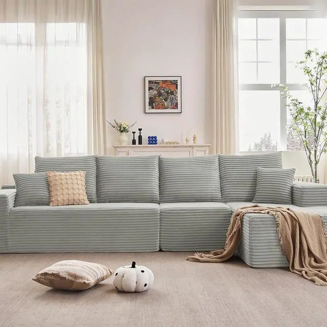 Alt view image 7 of 7 - 135.4" Cloud Sectional Couch with L-Shape Chaise, Modern Corduroy Boneless Couch for Living Room,Memory Foam Sofa with Deep Seat,No Assembly Required (Grey,Right-Facing Chaise)