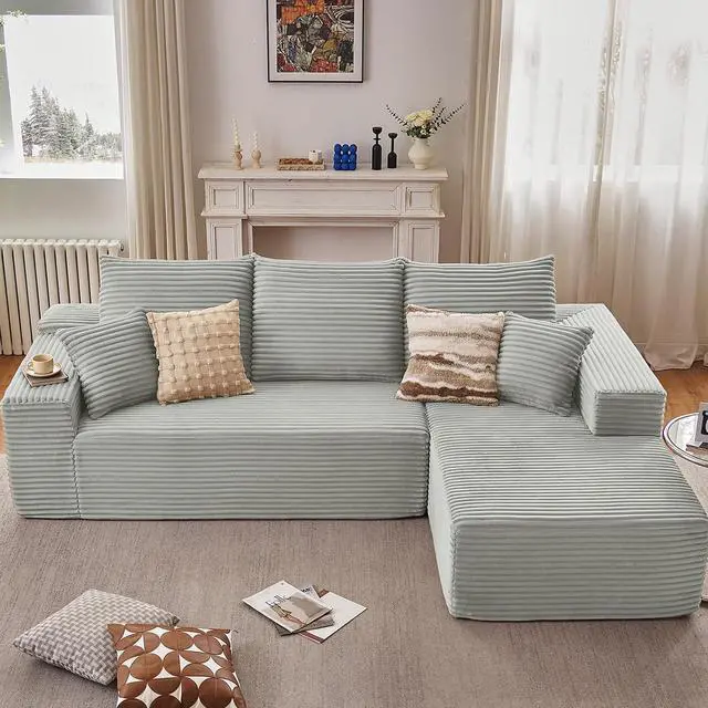 Main image of 107" W Cloud Sectional Couch with L-Shape Chaise, Modern Corduroy Boneless Couch for Living Room,Memory Foam Sofa with Deep Seat,No Assembly Required (Grey,Right-Facing Chaise)