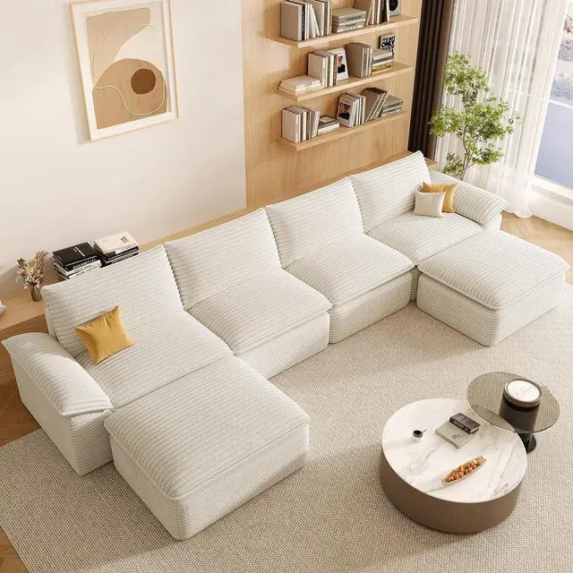 Main image of 142" Cloud Sectional Couch with U-Shaped Chaise,Corduroy Viral Boneless Sofa with Ottoman,Memory Foam Couces in a Box with Deep Seat for Living Room,No Assembly Required (White)