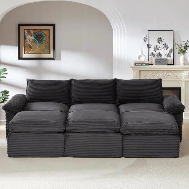 Alt view image 3 of 6 - 111" Cloud Sectional Couch,Corduroy Viral Boneless Sofa with Ottomans,Memory Foam Couces in a Box with Deep Seat for Living Room,No Assembly Required (Dark Grey)