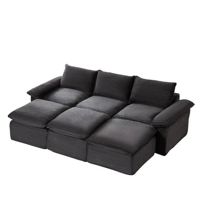Alt view image 6 of 6 - 111" Cloud Sectional Couch,Corduroy Viral Boneless Sofa with Ottomans,Memory Foam Couces in a Box with Deep Seat for Living Room,No Assembly Required (Dark Grey)