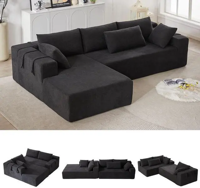 Main image of 108" Modular Sectional Sofa, Convertible L-Shaped Couch with 6 Pillows, Modern Chenille 3-Seater Deep-Seated Cloud Couch for Living Room, No Assembly Required (Black, Left-Facing Chaise)
