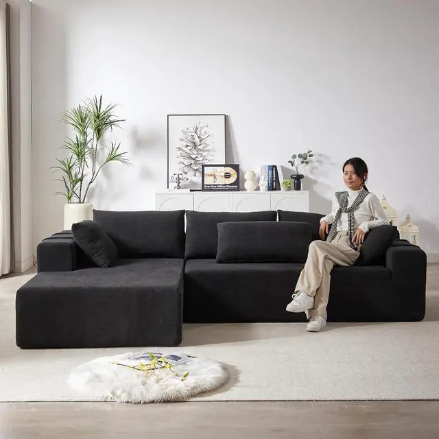 Alt view image 6 of 7 - 108" Modular Sectional Sofa, Convertible L-Shaped Couch with 6 Pillows, Modern Chenille 3-Seater Deep-Seated Cloud Couch for Living Room, No Assembly Required (Black, Left-Facing Chaise)