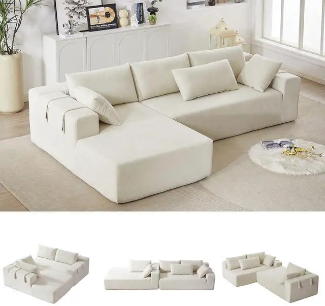 Main image of 108" Modular Sectional Sofa, Convertible L-Shaped Couch with 6 Pillows, Modern Chenille 3-Seater Deep-Seated Cloud Couch for Living Room, No Assembly Required (Beige, Left-Facing Chaise)