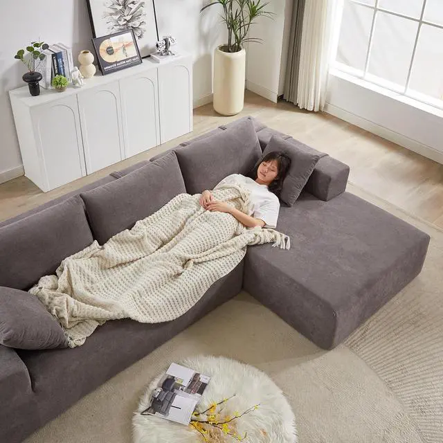 Alt view image 6 of 6 - 108" Modular Sectional Sofa, Convertible L-Shaped Couch with 6 Pillows, Modern Chenille 3-Seater Deep-Seated Cloud Couch for Living Room, No Assembly Required (Grey, Right-Facing Chaise)