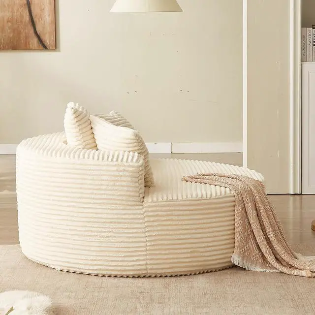Alt view image 6 of 7 - 55'' Oversized Round Lounge Chair Indoor, Corduroy Upholstered Large Lounge Chaise, Cloud Soft Circle Sofa Bed for Reading,Living Room,Bedroom,No Assembly Required,Beige