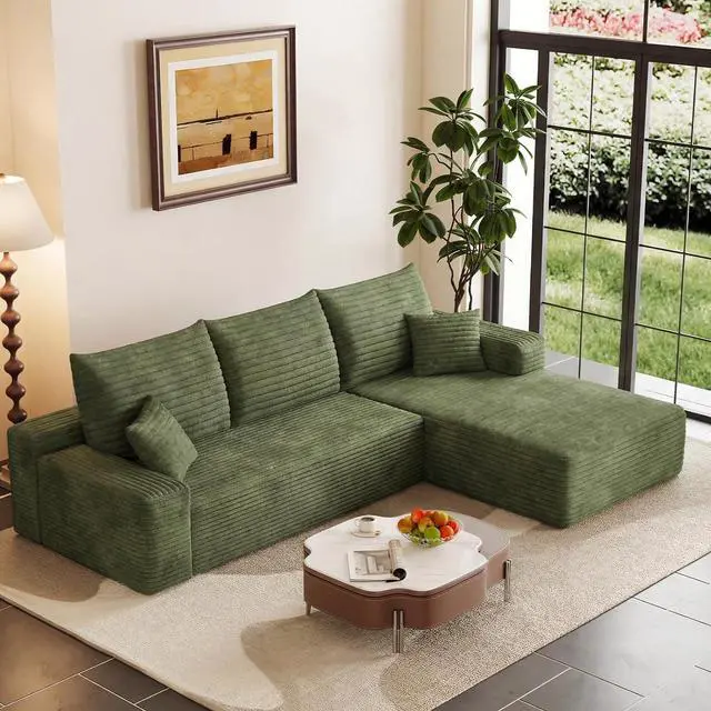 Main image of 95" Cloud Sectional Couch with L-Shape Chaise, Modern Corduroy Boneless Couch for Living Room,Memory Foam Sofa with Deep Seat,No Assembly Required (Green,Right-Facing Chaise)
