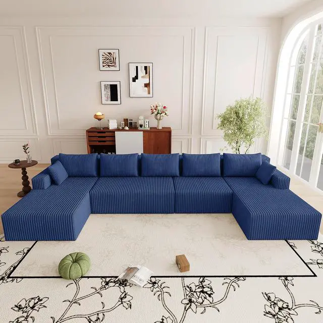 Alt view image 7 of 7 - 160" W Modular Sectional Sofa,Modern U-Shaped Cloud Couch with Deep Seat,Comfy Corduroy 5-Seater Sofa for Living Room,No Assembly (Blue)