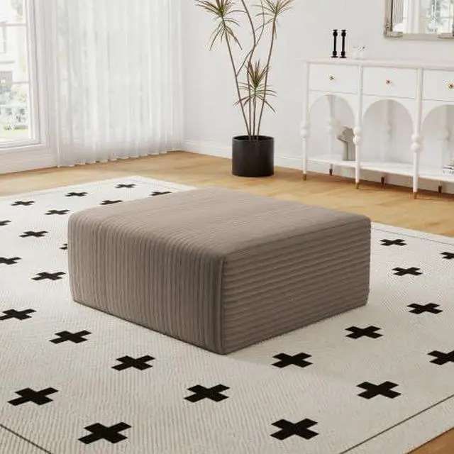 Main image of 27.5" Ottoman Seat, Corduroy Upholstered Deep Seat, Comfy Cloud Couch with Movable Ottoman, DIY Combination, Plush Corduroy, Camel