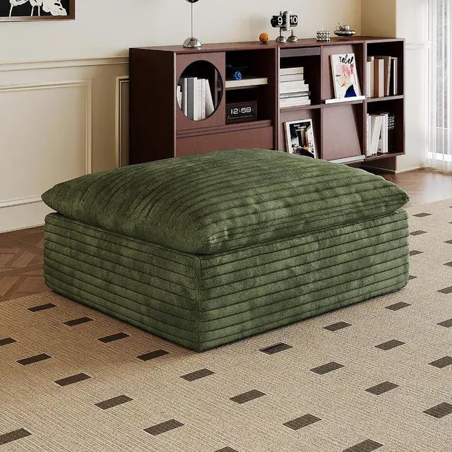 Main image of 39.4" Ottoman Seat, Corduroy Upholstered Deep Seat, Comfy Cloud Couch with Movable Ottoman, DIY Combination, Plush Corduroy, Green