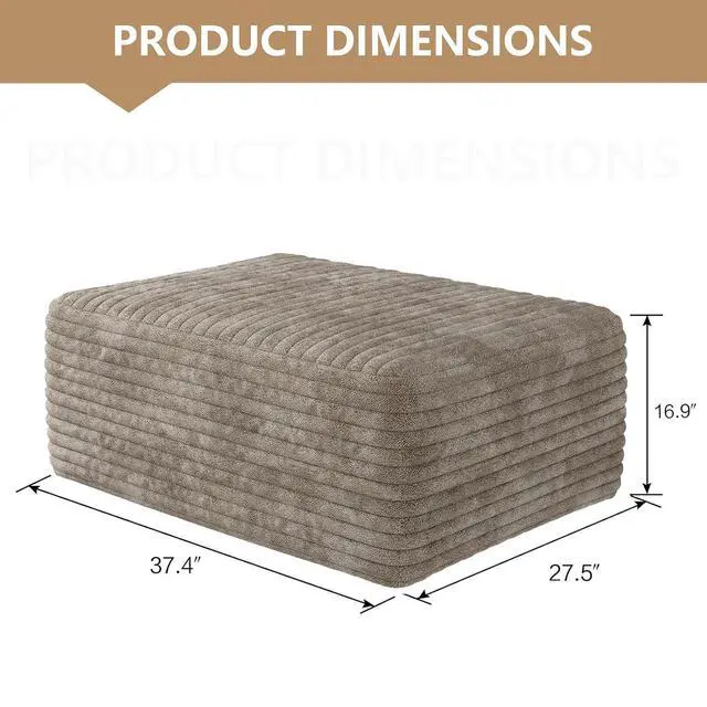 Alt view image 2 of 6 - 37.4" Ottoman Seat, Corduroy Upholstered Deep Seat, Comfy Cloud Couch with Movable Ottoman, DIY Combination, Plush Corduroy, Camel