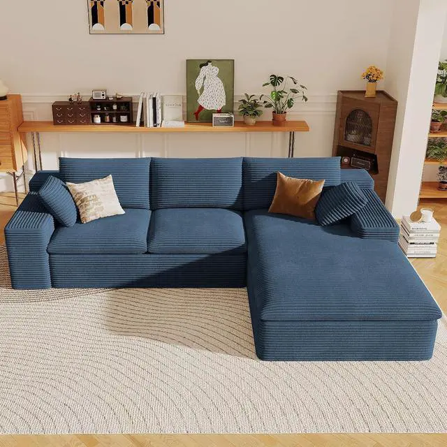 Alt view image 5 of 7 - 107" Cloud Sectional Couch with L-Shape Chaise, Modern Corduroy Viral Boneless Sofa for Living Room,Memory Foam Couches in a Box with Deep Seat,No Assembly Required (Blue,Right-Facing Chaise)