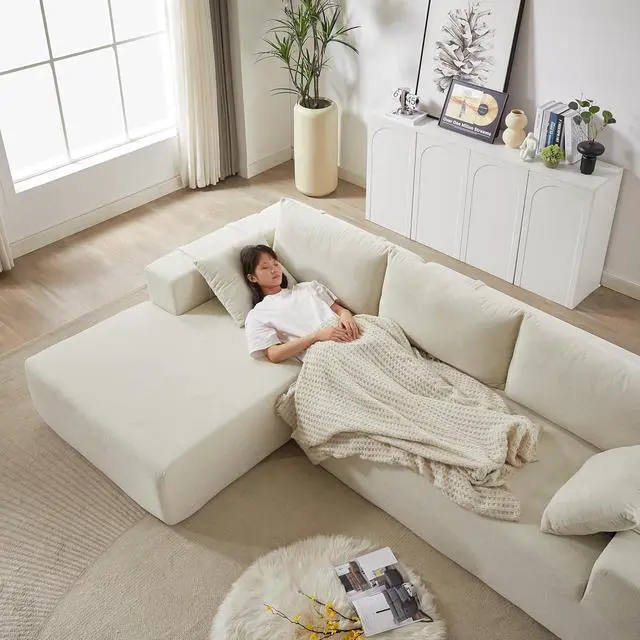 Alt view image 7 of 7 - 108" Modular Sectional Sofa, Convertible L-Shaped Couch with 6 Pillows, Modern Chenille 3-Seater Deep-Seated Cloud Couch for Living Room, No Assembly Required (Beige, Left-Facing Chaise)
