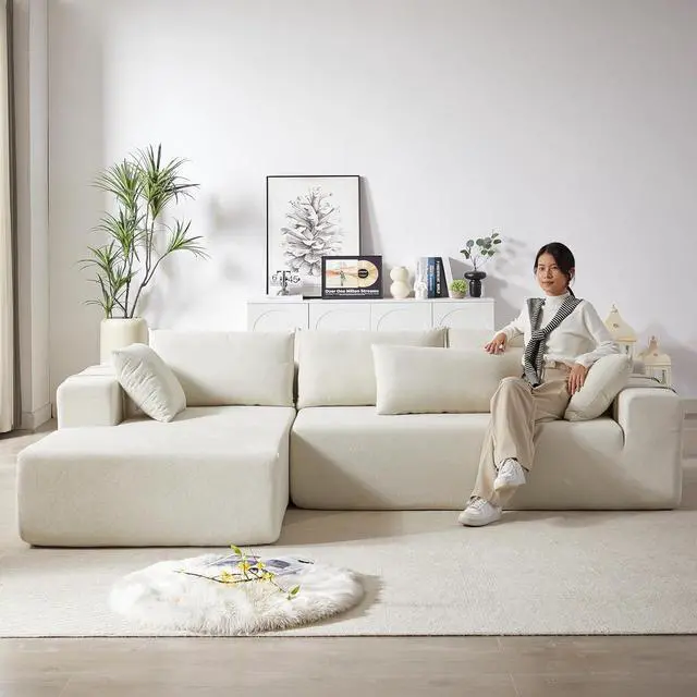 Alt view image 6 of 7 - 108" Modular Sectional Sofa, Convertible L-Shaped Couch with 6 Pillows, Modern Chenille 3-Seater Deep-Seated Cloud Couch for Living Room, No Assembly Required (Beige, Left-Facing Chaise)