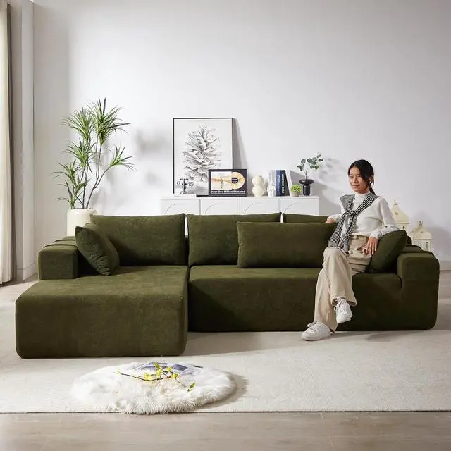 Alt view image 6 of 7 - 108" Modular Sectional Sofa, Convertible L-Shaped Couch with 6 Pillows, Modern Chenille 3-Seater Deep-Seated Cloud Couch for Living Room, No Assembly Required (Green, Left-Facing Chaise)