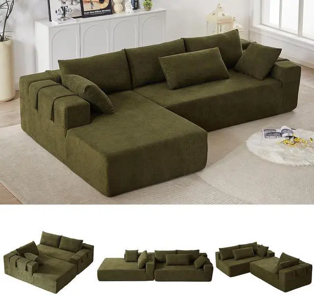 Main image of 108" Modular Sectional Sofa, Convertible L-Shaped Couch with 6 Pillows, Modern Chenille 3-Seater Deep-Seated Cloud Couch for Living Room, No Assembly Required (Green, Left-Facing Chaise)