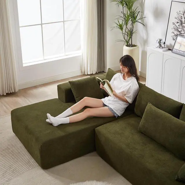 Alt view image 2 of 7 - 108" Modular Sectional Sofa, Convertible L-Shaped Couch with 6 Pillows, Modern Chenille 3-Seater Deep-Seated Cloud Couch for Living Room, No Assembly Required (Green, Left-Facing Chaise)