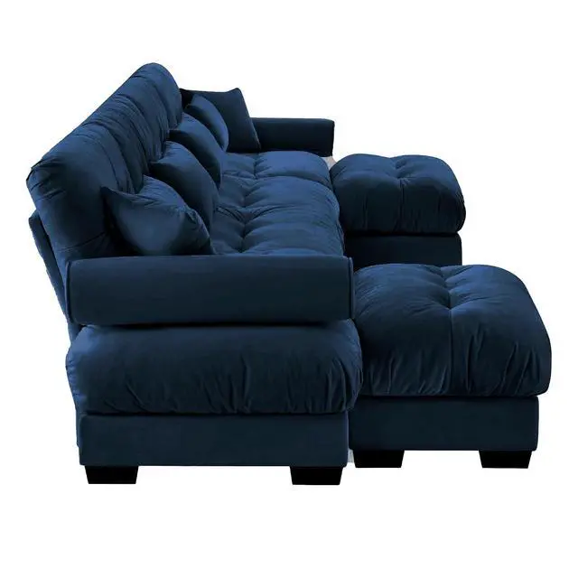 Alt view image 6 of 6 - 166"W Modular Sectional Sofa with 2 Ottomans, Oversized 4-Seater Couch with Waist & Throw Pillows, Comfy Velvet Deep Seat Upholstered Sofa for Living Room,Apartment(Blue,4-Seater with 2 Ottomans)