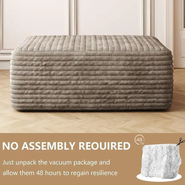 Alt view image 3 of 6 - 37.4" Ottoman Seat, Corduroy Upholstered Deep Seat, Comfy Cloud Couch with Movable Ottoman, DIY Combination, Plush Corduroy, Camel