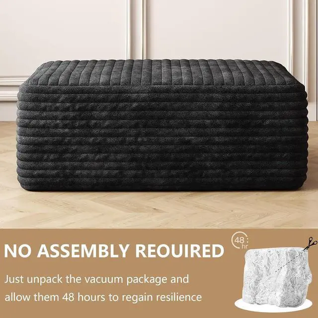 Alt view image 3 of 6 - 37.4" Ottoman Seat, Corduroy Upholstered Deep Seat, Comfy Cloud Couch with Movable Ottoman, DIY Combination, Plush Corduroy, Black