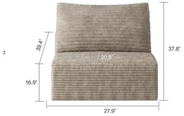Alt view image 2 of 2 - 27.9" Modular Sectional Sofa, Comfy Corduroy Single Seater Sofa, Compression Cushions for Living Room, No Assembly Required (Camel)