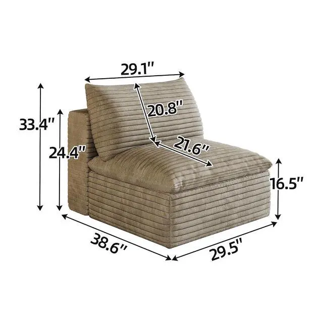 Alt view image 2 of 3 - 39.4" Modular Sectional Sofa, Comfy Corduroy Single Seater Sofa, Compression Cushions for Living Room, No Assembly Required (Camel)