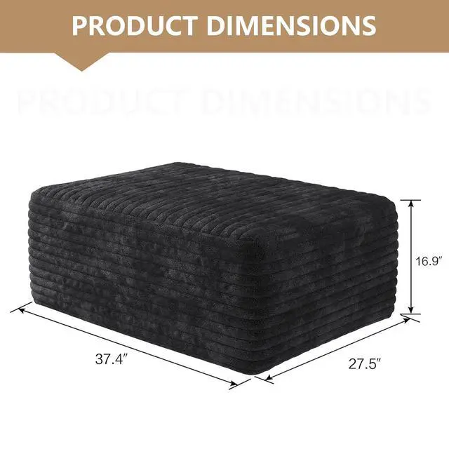 Alt view image 2 of 6 - 37.4" Ottoman Seat, Corduroy Upholstered Deep Seat, Comfy Cloud Couch with Movable Ottoman, DIY Combination, Plush Corduroy, Black