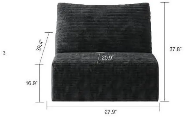 Alt view image 2 of 2 - 27.9" Modular Sectional Sofa, Comfy Corduroy Single Seater Sofa, Compression Cushions for Living Room, No Assembly Required (Black)
