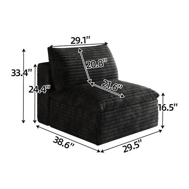 Alt view image 2 of 3 - 39.4" Modular Sectional Sofa, Comfy Corduroy Single Seater Sofa, Compression Cushions for Living Room, No Assembly Required (Black)