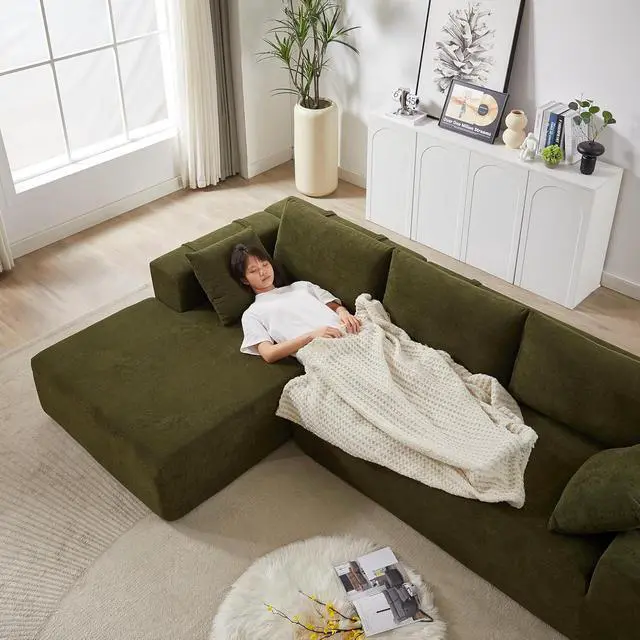 Alt view image 7 of 7 - 108" Modular Sectional Sofa, Convertible L-Shaped Couch with 6 Pillows, Modern Chenille 3-Seater Deep-Seated Cloud Couch for Living Room, No Assembly Required (Green, Left-Facing Chaise)